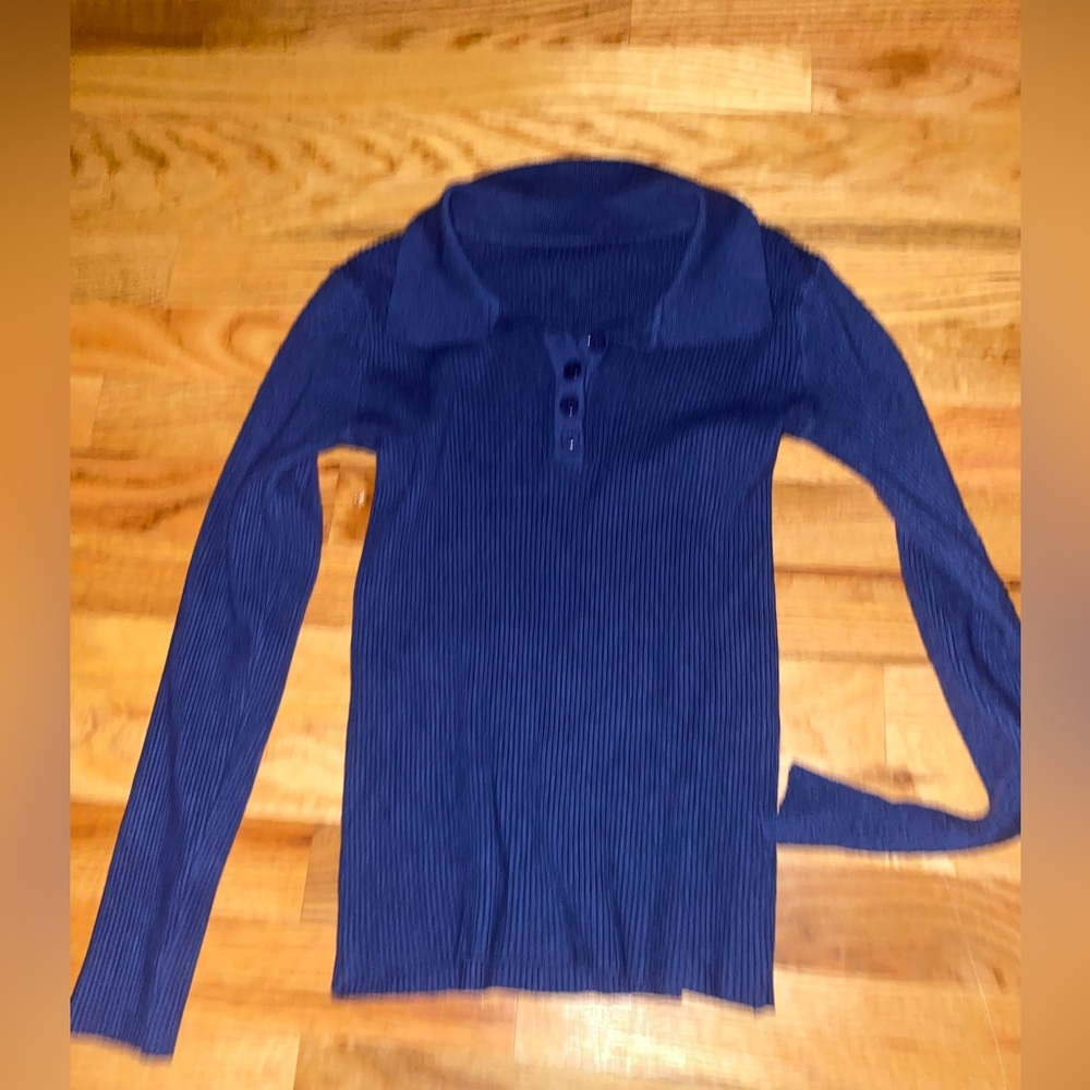 SHEIN Ribbed Navy Buttoned Polo Sweater - Picture 2 of 5